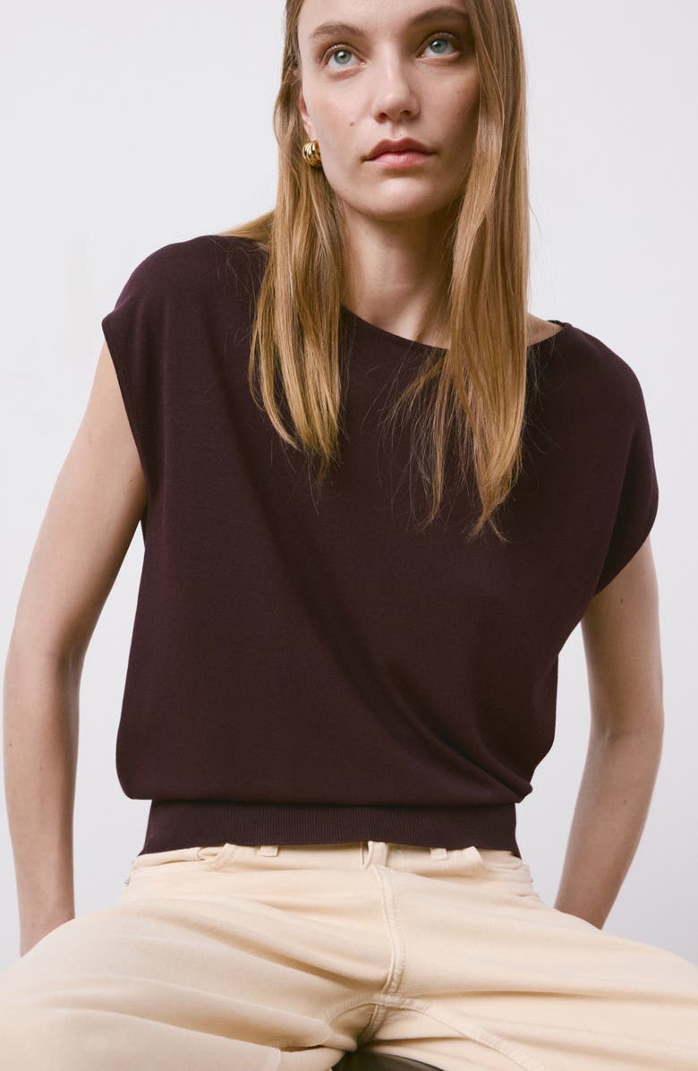 MANGO Boat Neck Cap Sleeve Sweater, Alternate, color, Wine