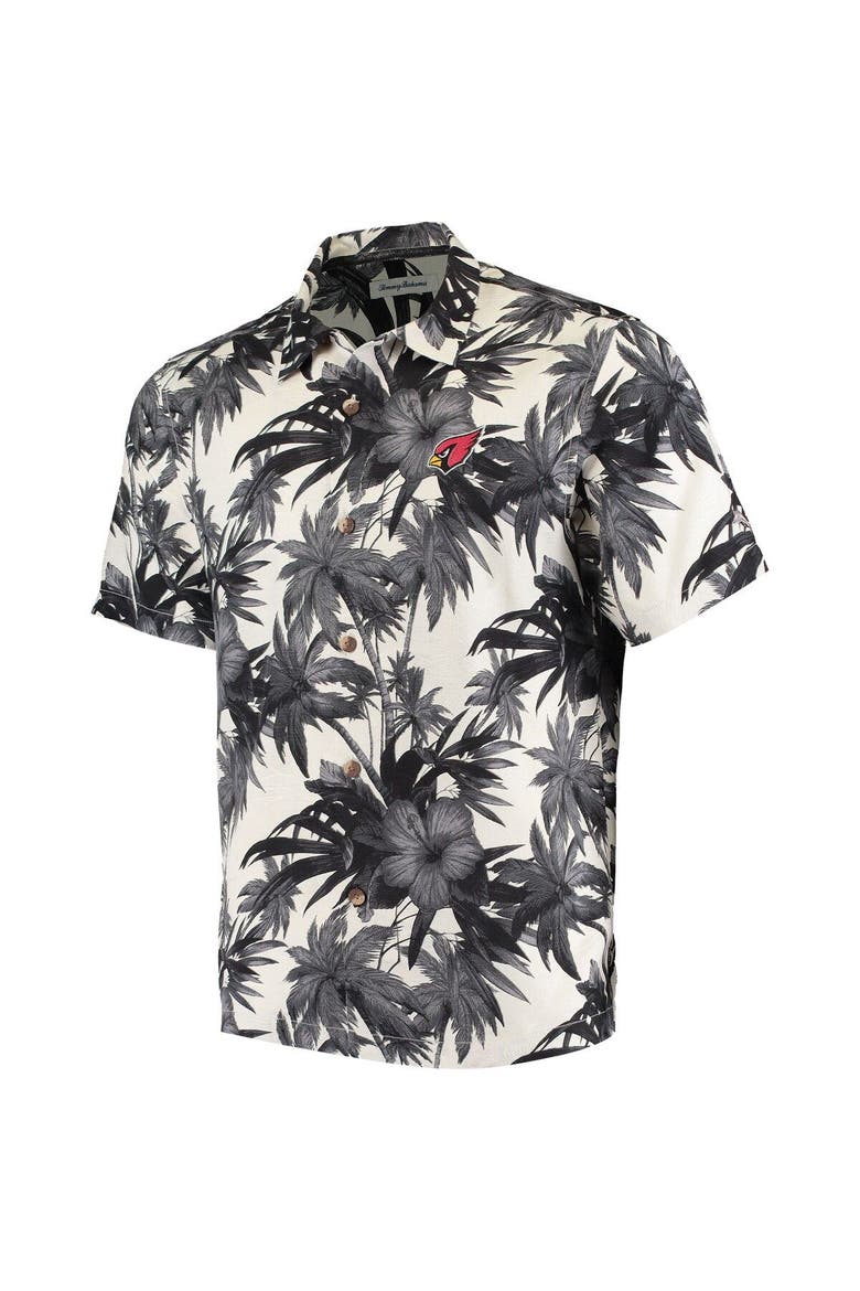 Men's Tommy Bahama Black Arizona Cardinals Sport Harbor Island Hibiscus Camp Button-Up Shirt, Alternate, color, Black