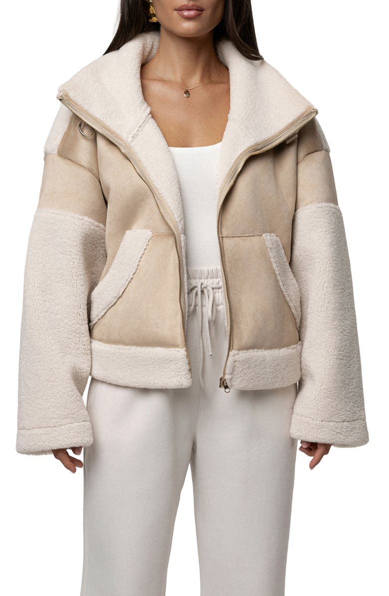 JLUXLABEL Faux Shearling Coat, Alternate, color, Sand