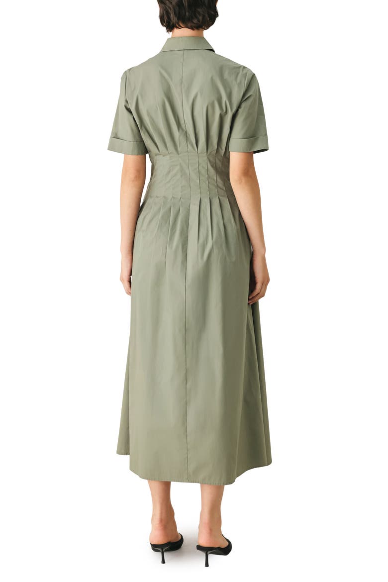 Pleated Cotton Shirtdress, Alternate, color, OLIVE