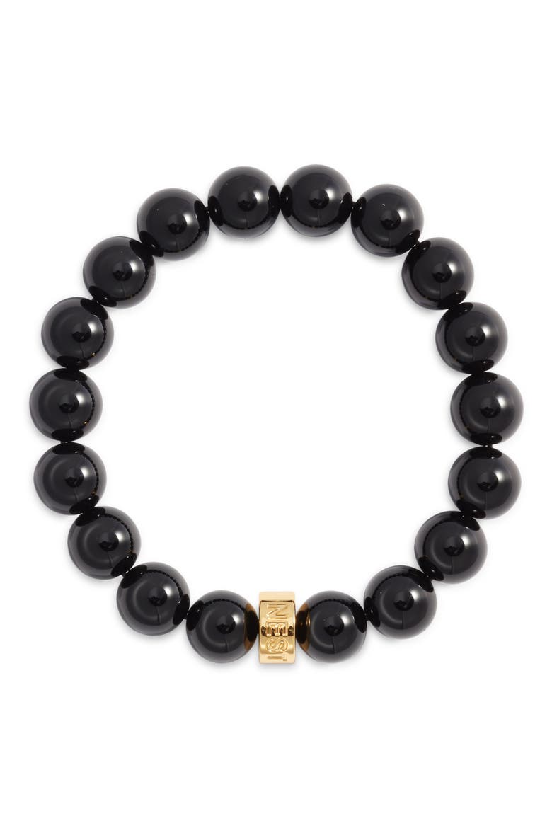 Beaded Stretch Bracelet, Main, color, BLACK
