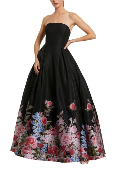 Strapless Floral Brocade Ballgown