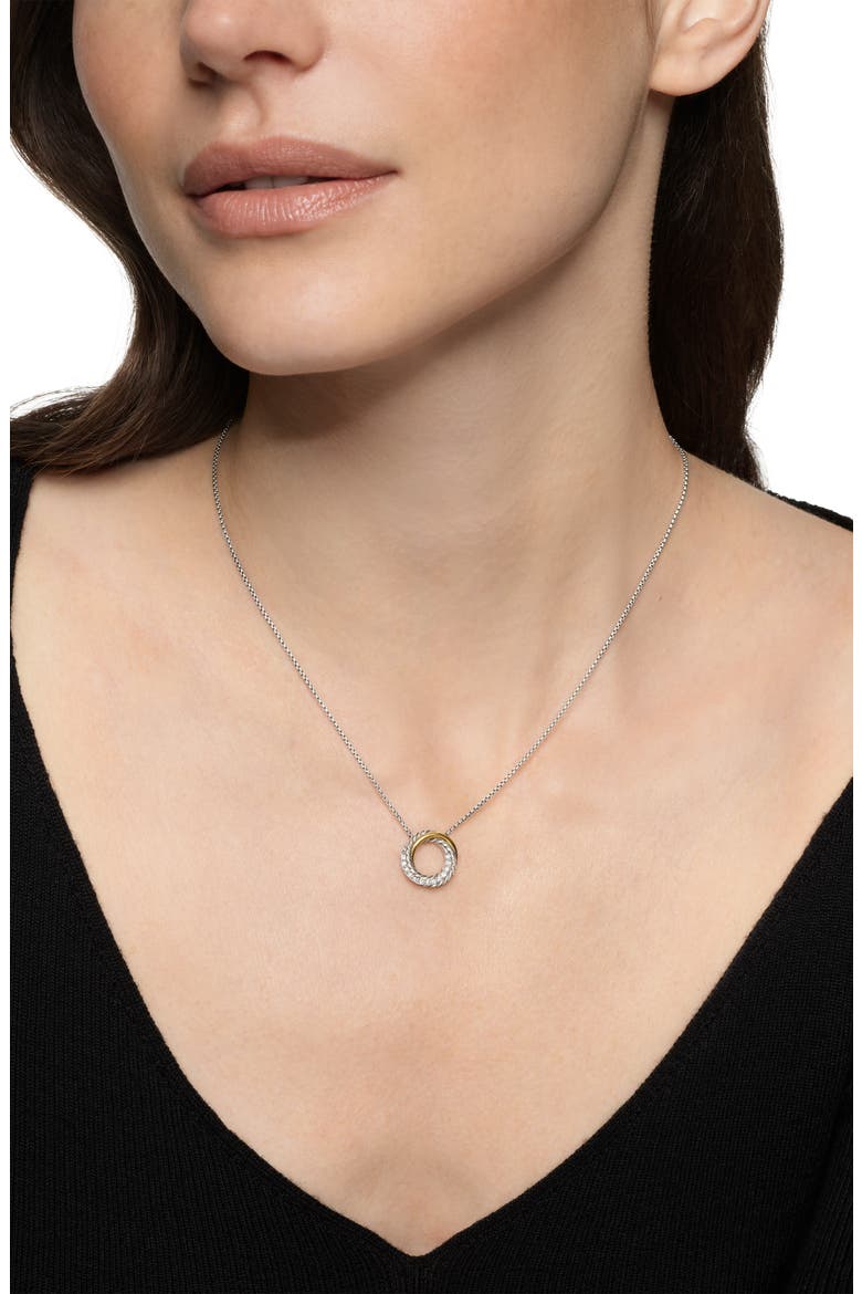 Crossover Pendant Necklace in Sterling Silver with 18K Yellow Gold and Diamonds, 14.5mm, Alternate, color, STERLING SILVER AND 18K GOLD