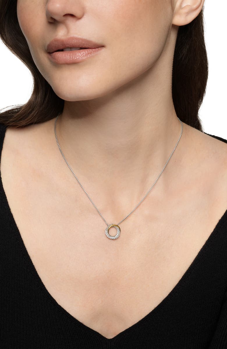 David Yurman Crossover Pendant Necklace in Sterling Silver with 18K Yellow Gold and Diamonds, 14.5mm, Alternate, color, Sterling Silver And 18K Gold