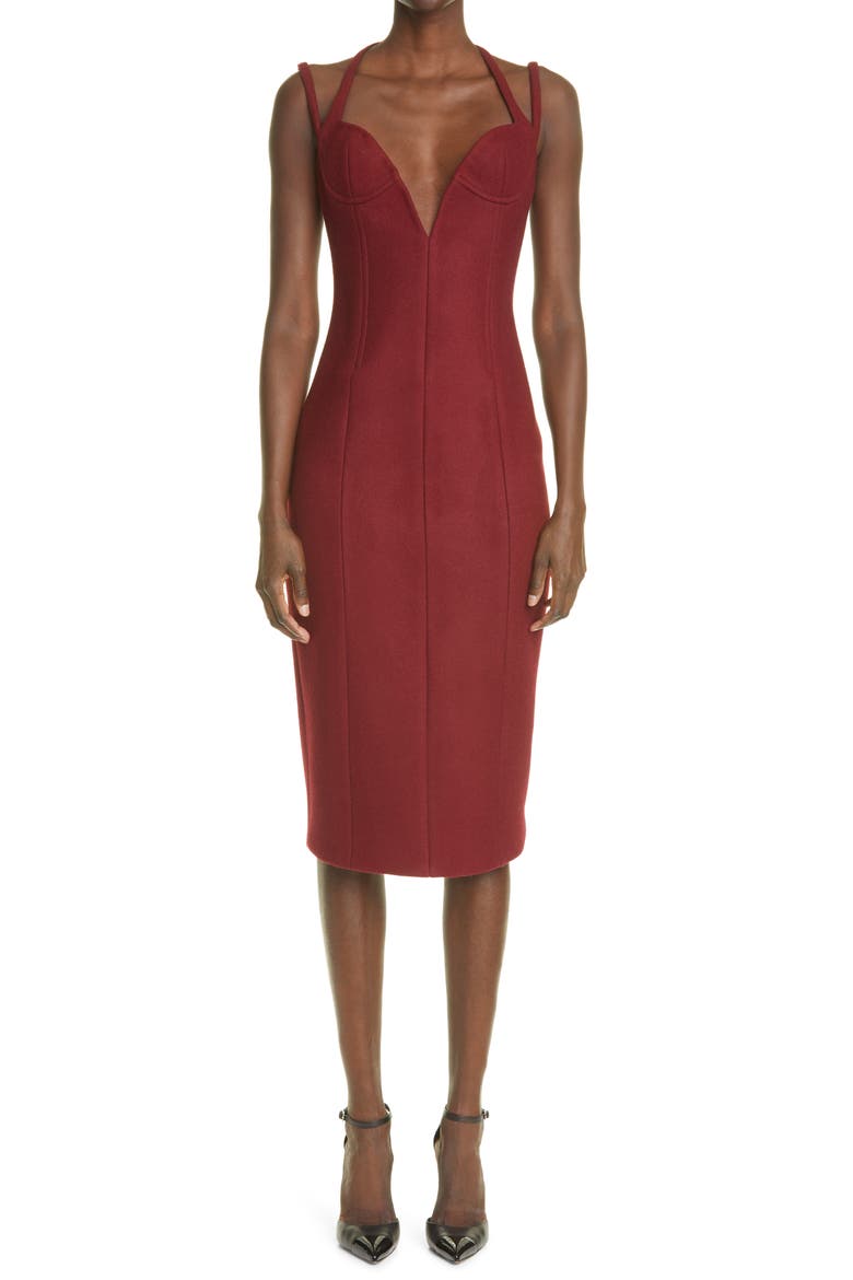 Boiled Wool Blend Body-Con Dress, Main, color, OX BLOOD