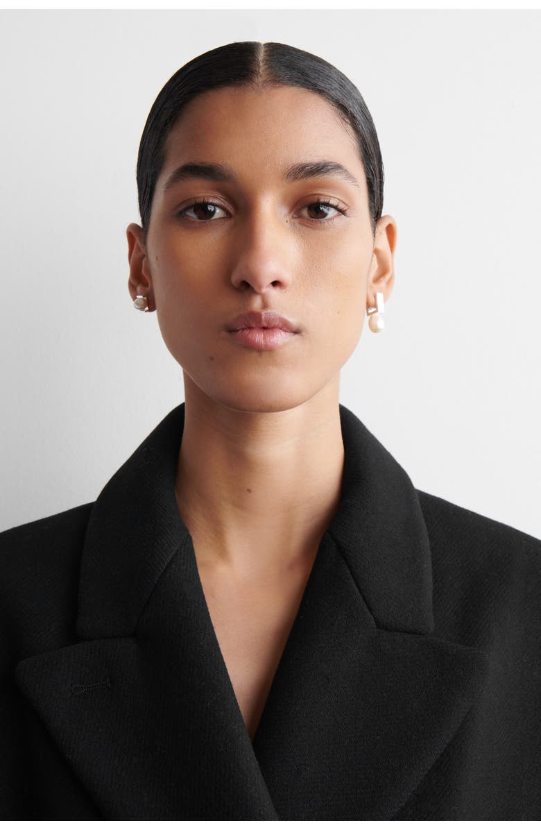 COS Mismatched Rectangular Pearl Earrings, Main, color, Silver