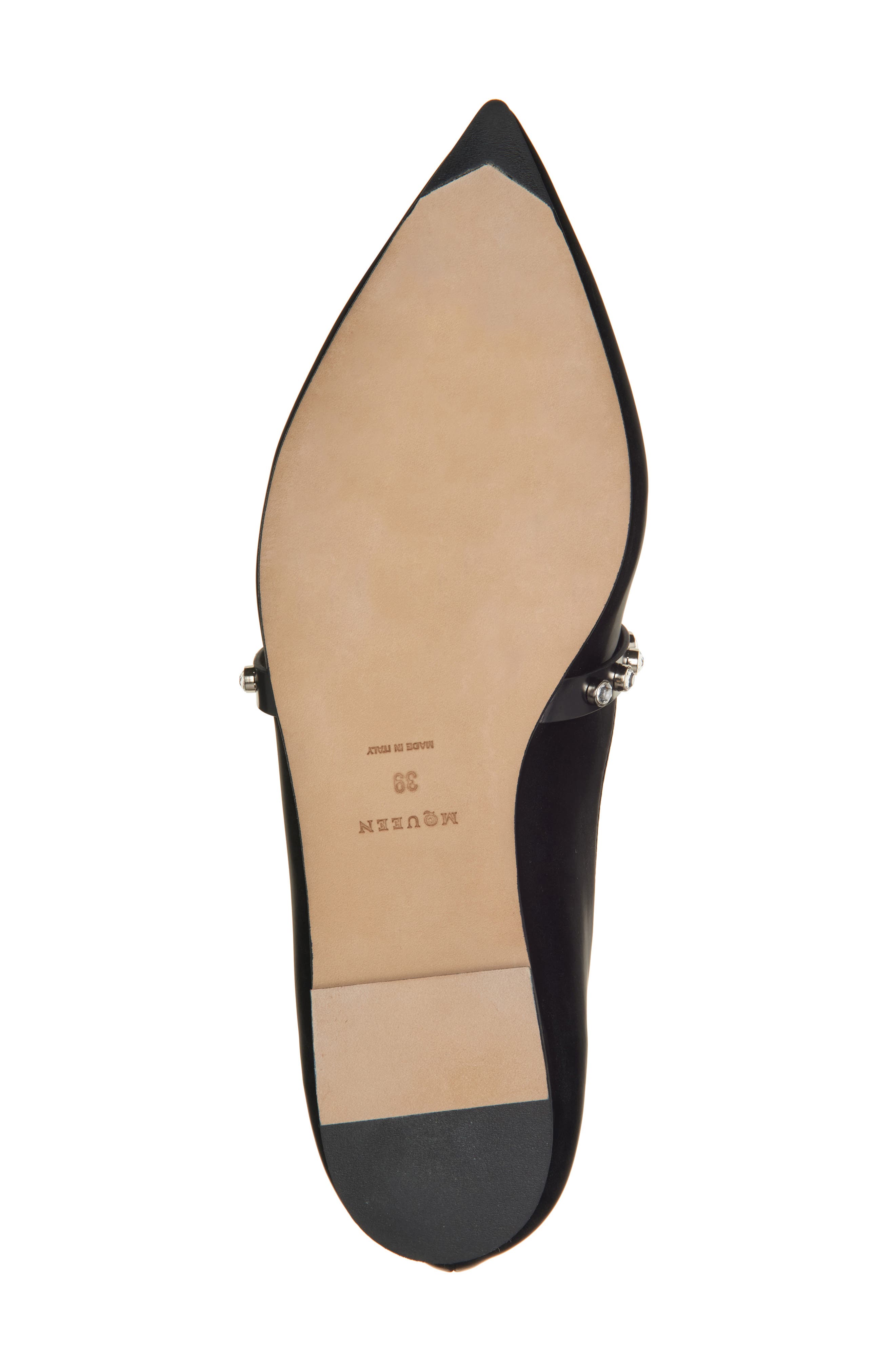 McQueen Crystal Embellished Pointed Toe Mary Jane Flat, Alternate, color, Black/ Black/ Silver