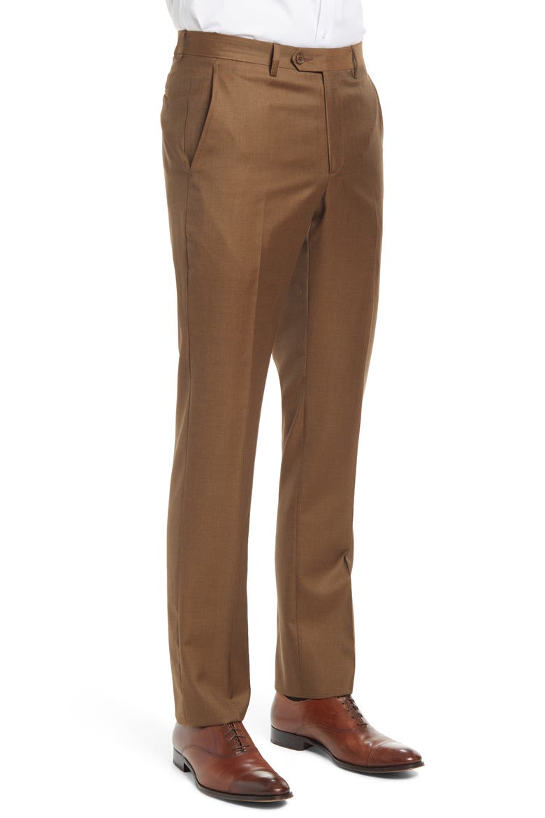 Roma Flat Front Loro Piana Wool Serge Dress Pants, Alternate, color, TOBACCO