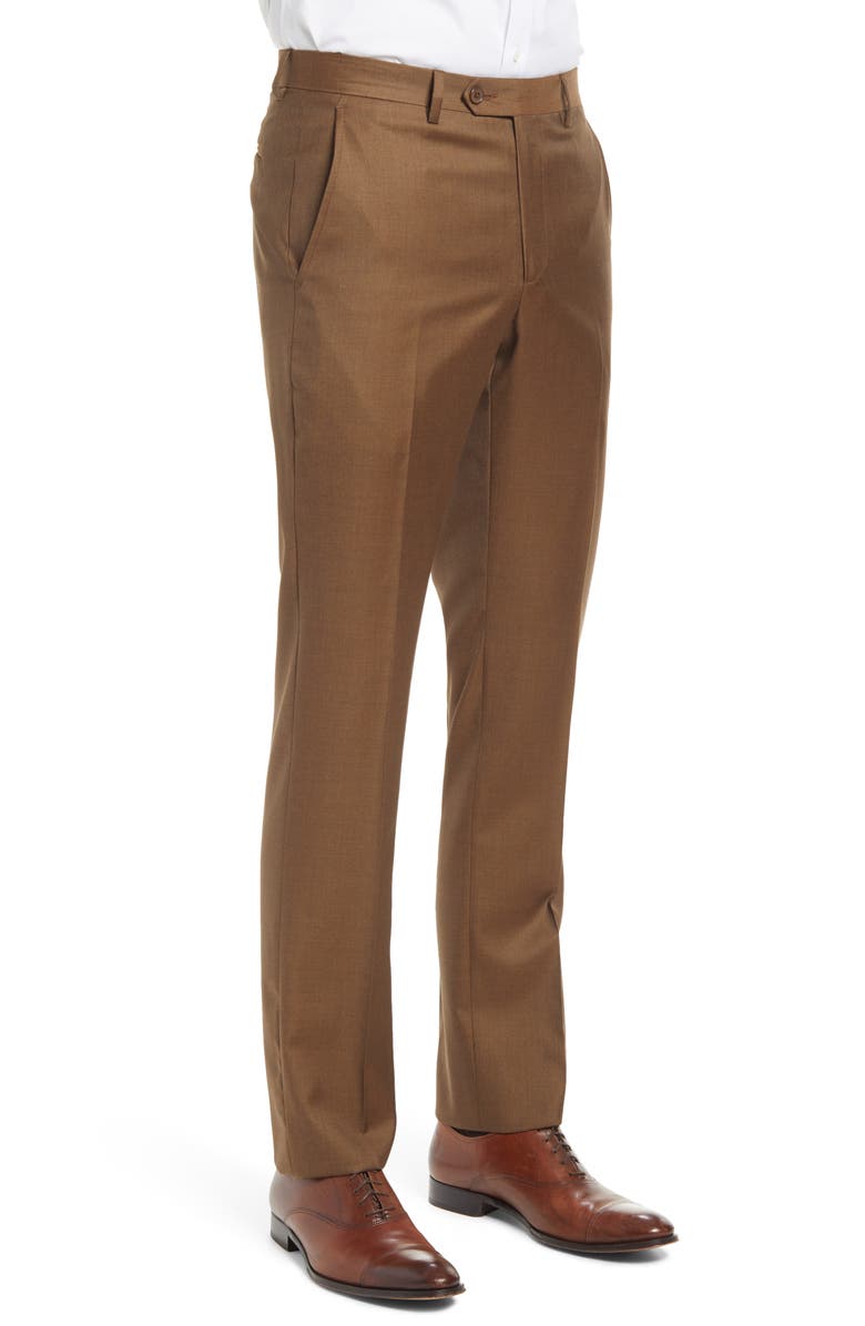 Santorelli Roma Flat Front Loro Piana Wool Serge Dress Pants, Alternate, color, Tobacco