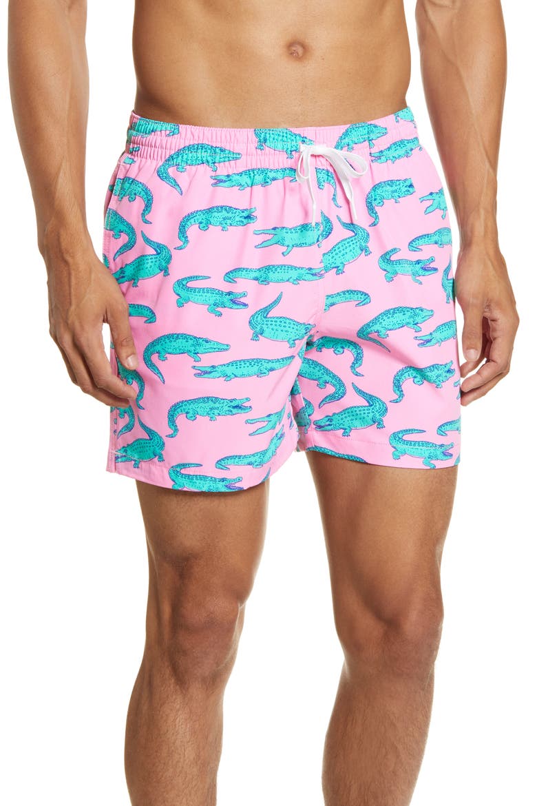 The Glades 5.5-Inch Swim Trunks, Main, color, PINK W/ ALLIGATORS