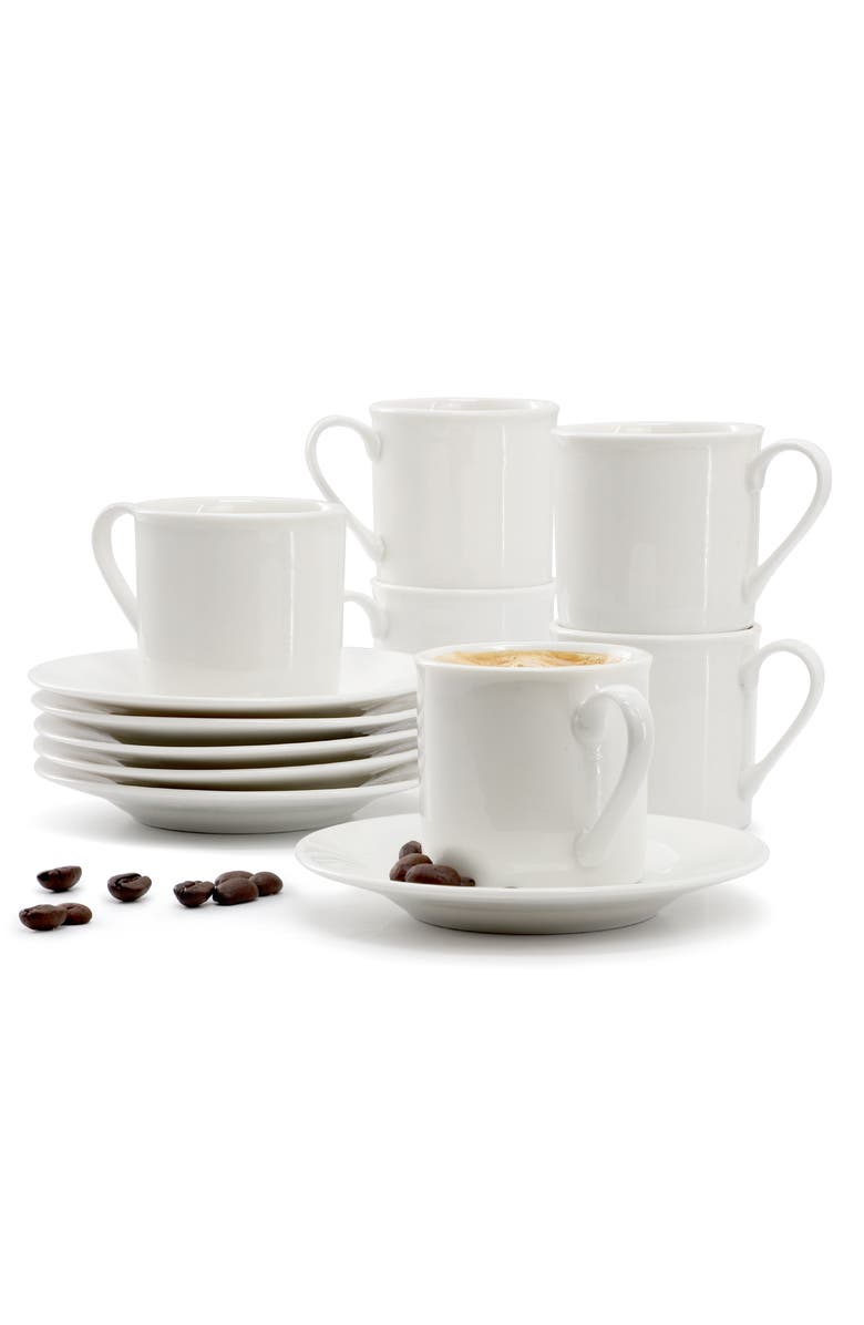 Elama Aspin 12 Piece 2.5 Ounce Porcelain Espresso Cup Set with Saucers, Main, color, White