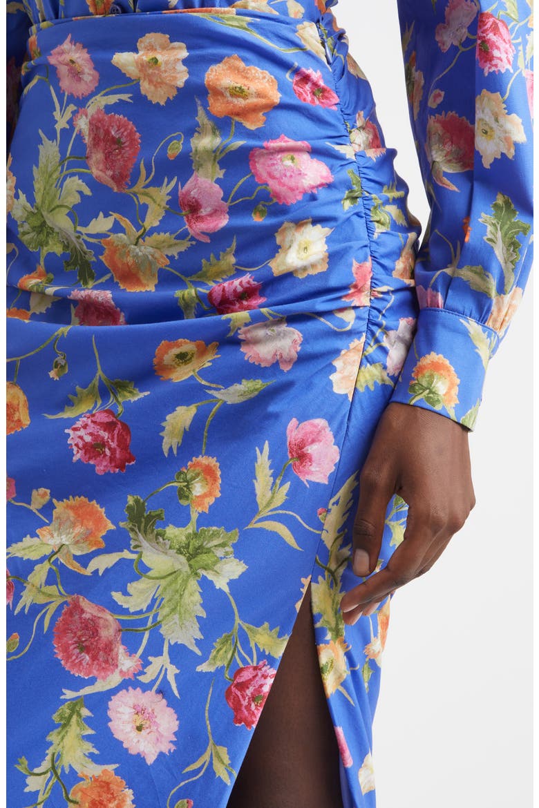 Poppy Print Ruched Pencil Skirt, Alternate, color, BLUEBELL MULTI
