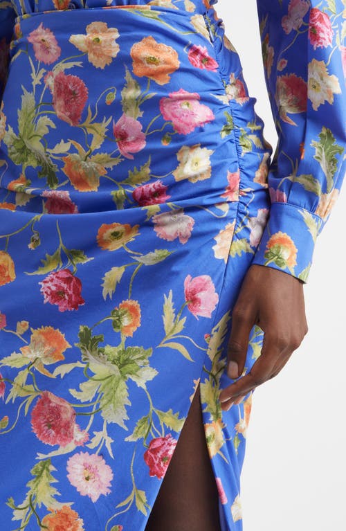 Carolina Herrera Poppy Print Ruched Pencil Skirt In Multi