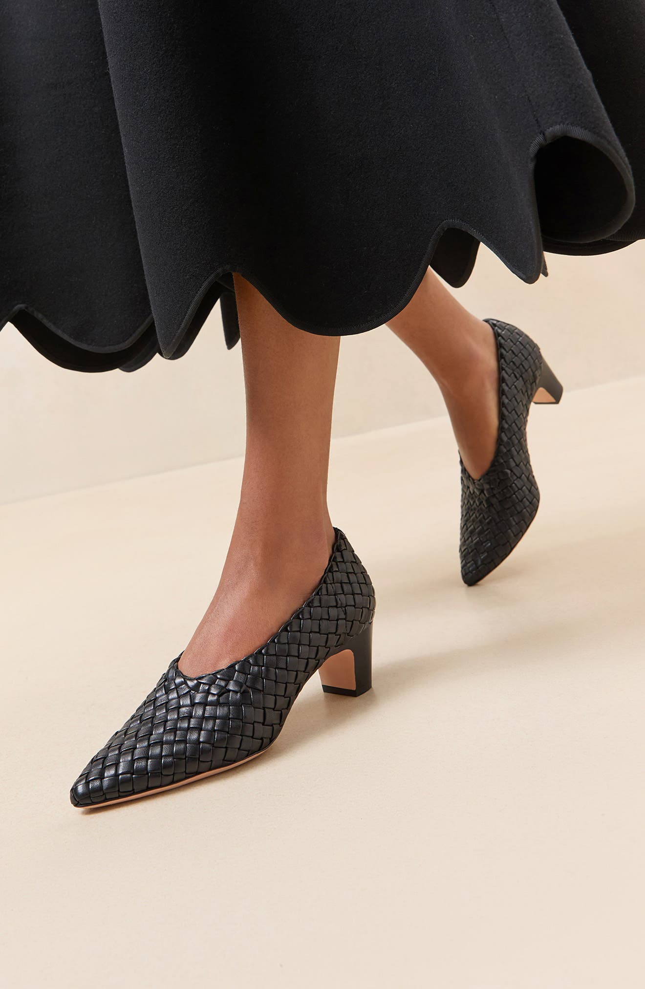 Loeffler Randall Maeve Woven Leather Pointed Toe Pump, Alternate, color, Black