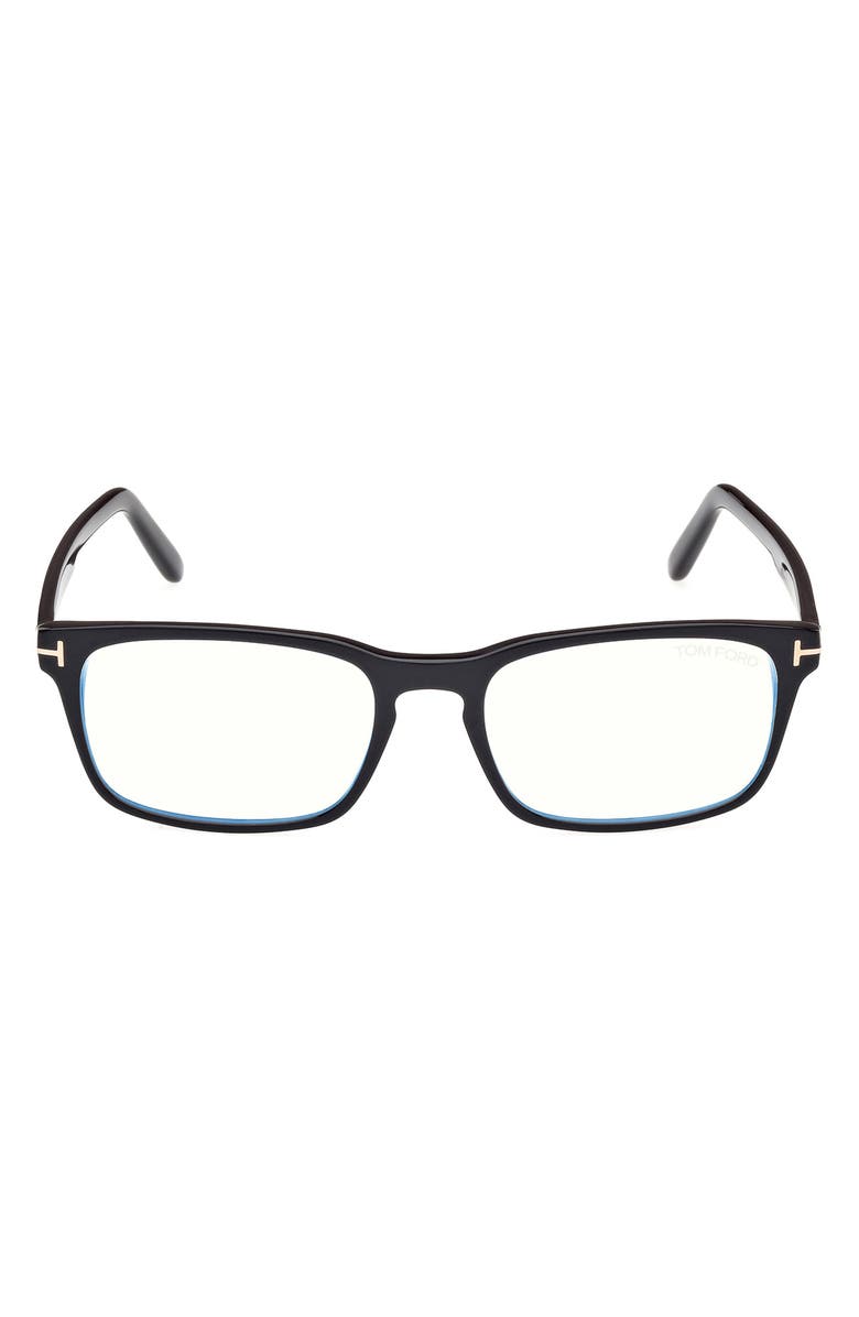 TOM FORD 54mm Rectangular Blue Light Blocking Glasses, Main, color, Black Eco / T Logo