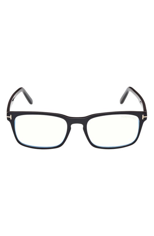 Tom Ford 54mm Rectangular Blue Light Blocking Glasses In Black Eco/t Logo