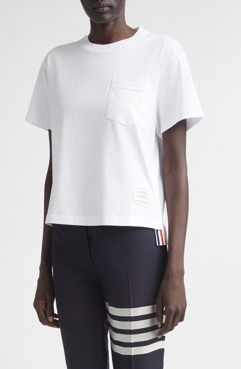 Thom Browne Medium Weight Cotton Jersey Boxy Pocket Tee, Main, color, White