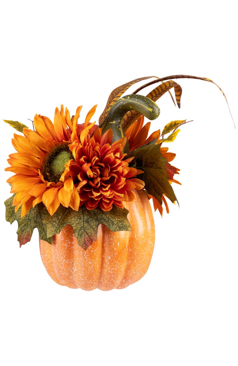 Northlight Sunflower and Gourds in Pumpkin Fall Harvest Pumpkin Flower Arrangement - 14.75", Alternate, color,
