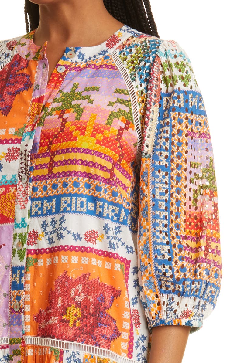 FARM Rio Summer Stitches Eyelet Midi Dress, Alternate, color,