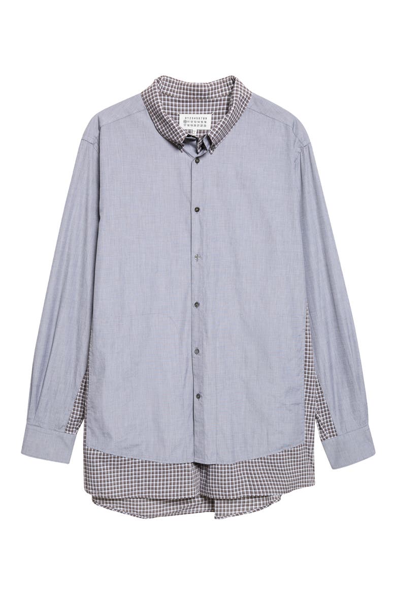 Double Layer Cotton Button-Up Shirt, Main, color, GREY/ BROWN CHECK