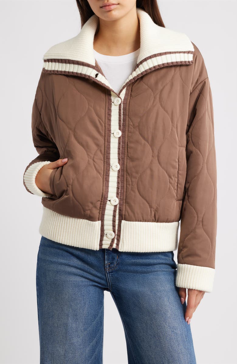 Thread & Supply Knit Collar Quilted Jacket, Alternate, color, Burnt Cedar