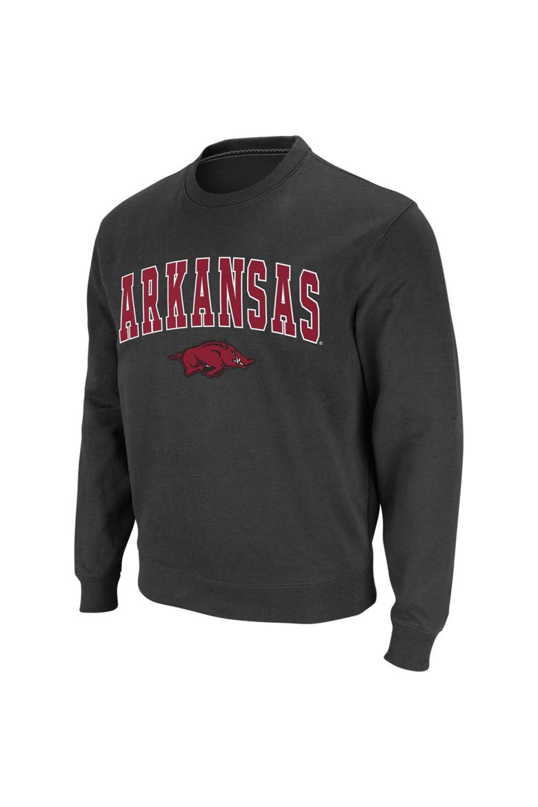Men's Colosseum Charcoal Arkansas Razorbacks Arch & Logo Crew Neck Sweatshirt, Alternate, color, Charcoal