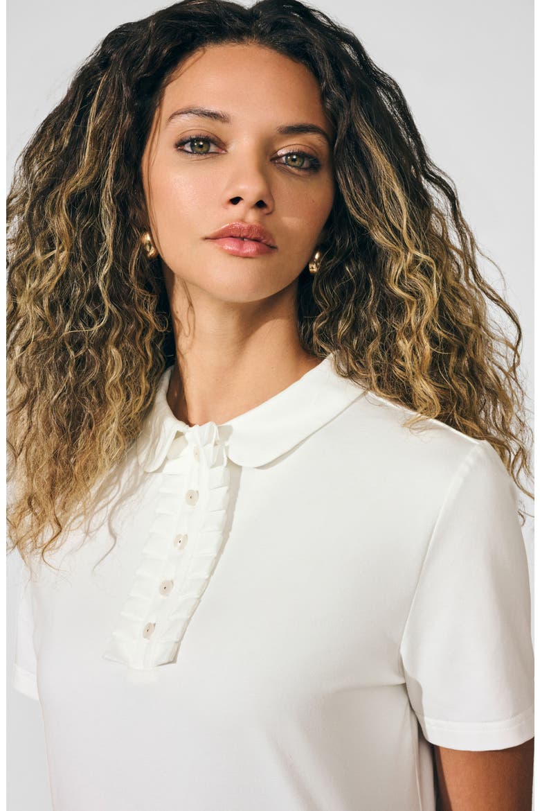 Cotton Ruffle Placket Polo, Alternate, color, WHITE