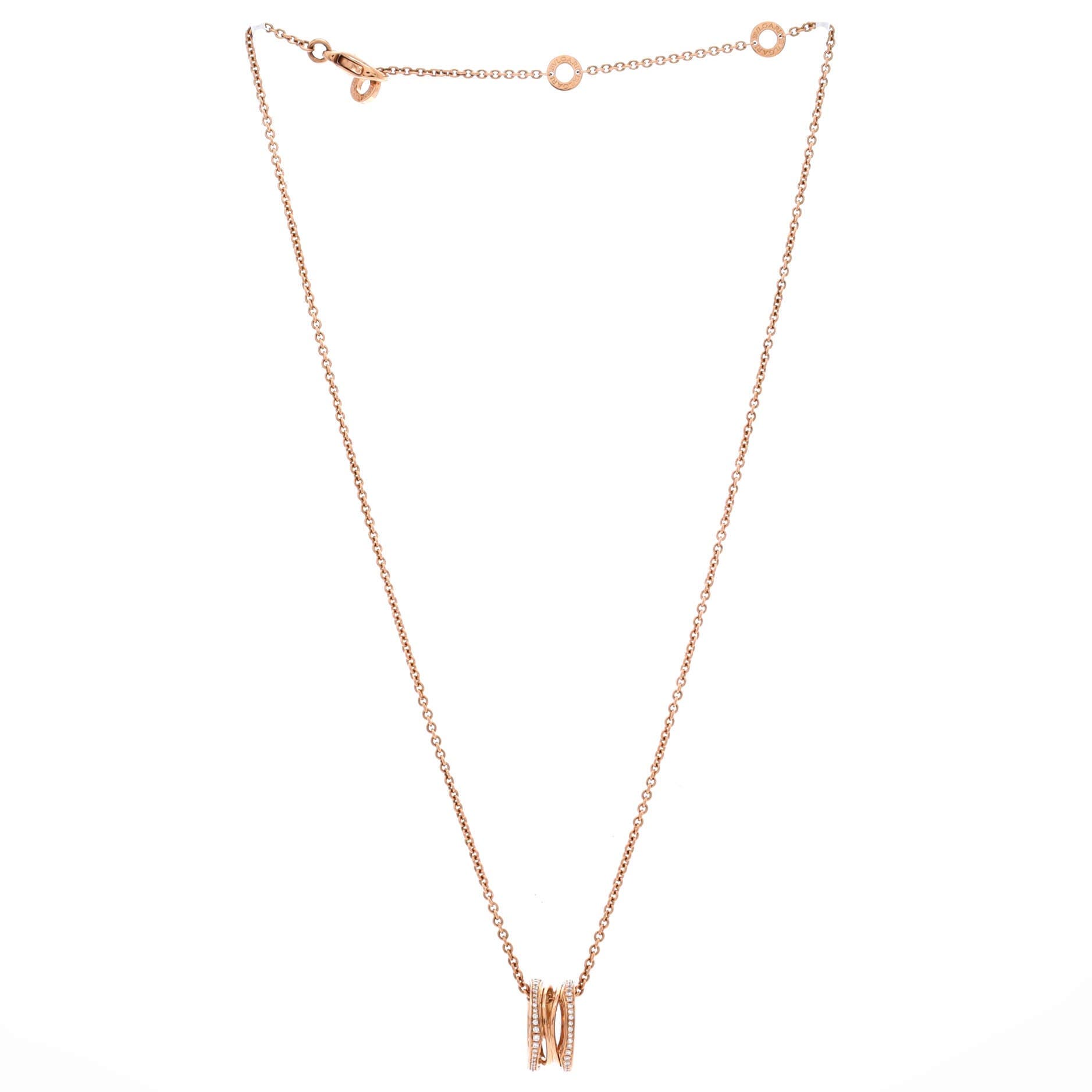 B.Zero1 Open Design Legend Zaha Hadid Pendant Necklace 18K Rose Gold with Diamonds, Alternate, color, Metallic Gold
