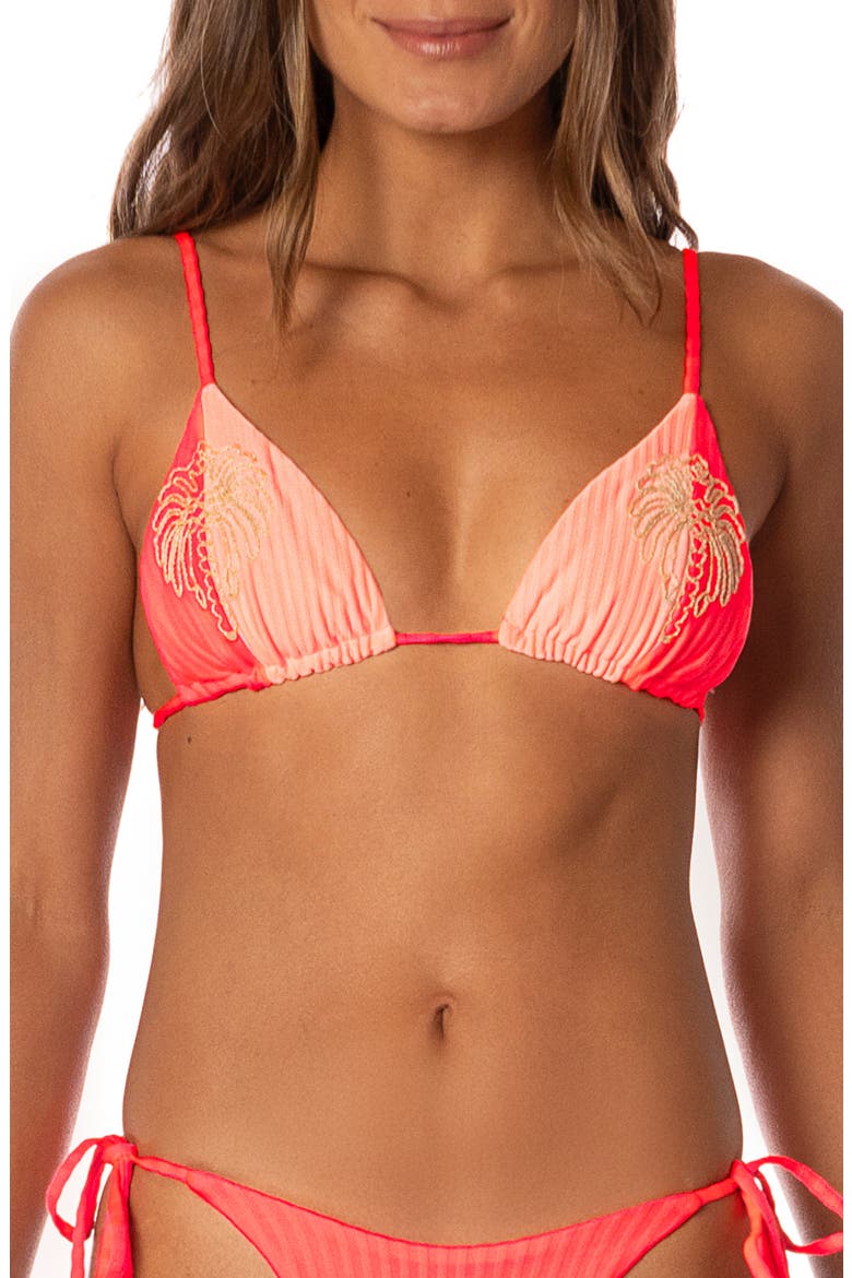 Flame Coral Everly Embroidered Rib Bikini Top, Main, color, BRIGHT RED