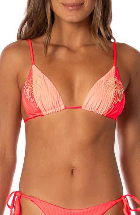 Flame Coral Everly Embroidered Rib Bikini Top