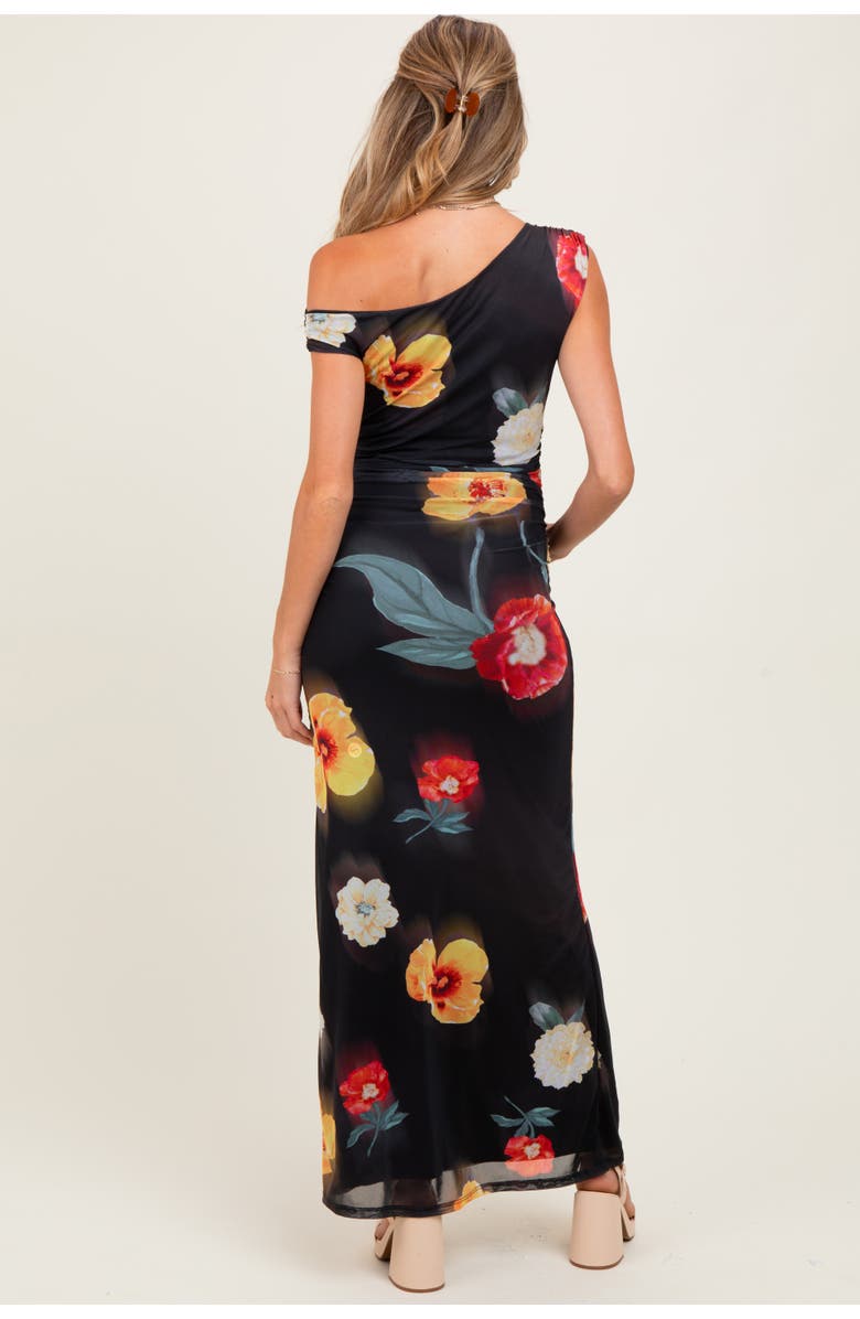 PinkBlush Mesh Floral One Shoulder Maxi Dress, Alternate, color, Black