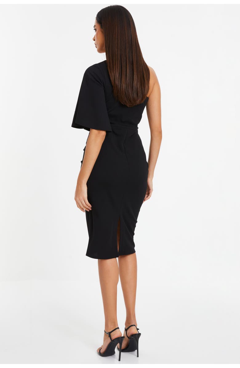 QUIZ Scuba Crepe One Shoulder Midi Dress, Alternate, color, Black