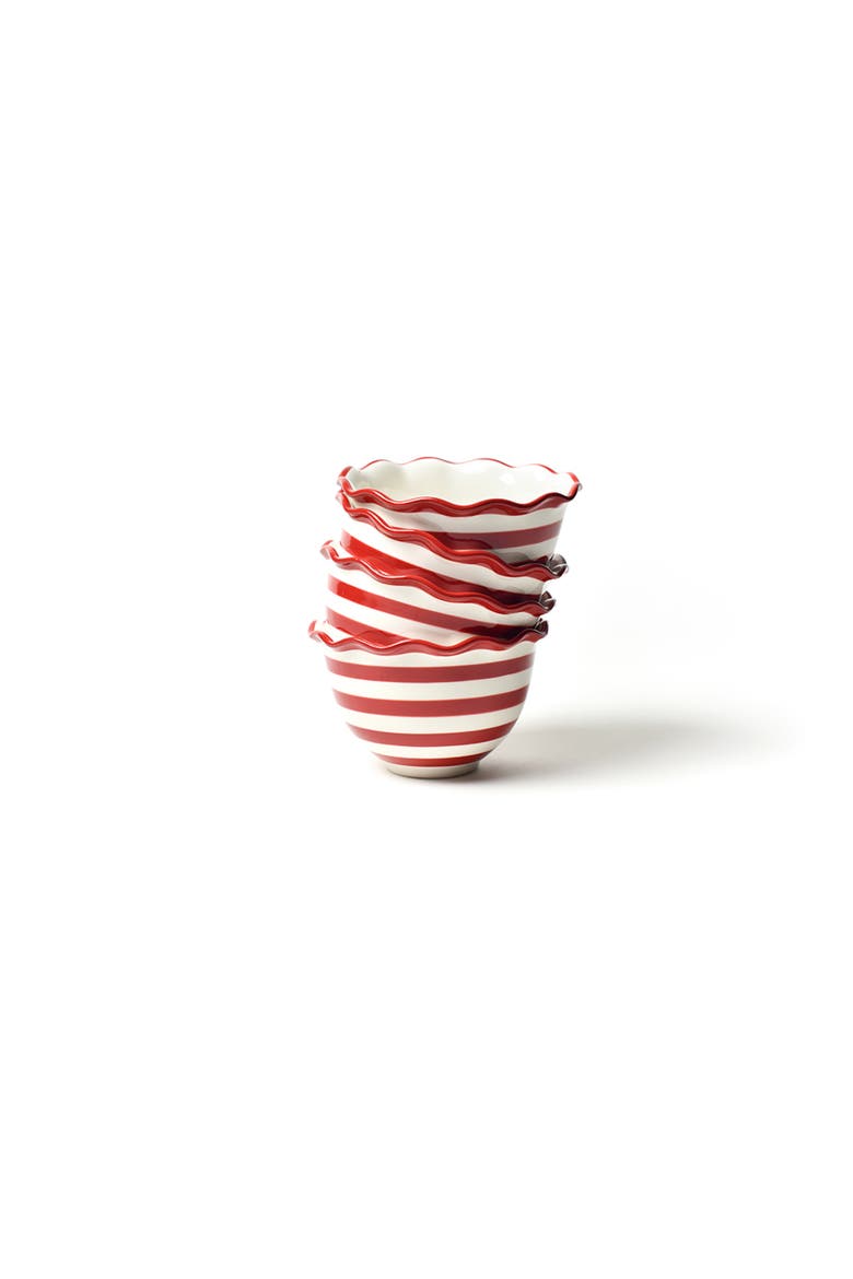 Red Stripe Ruffle Small Bowl Set of 4, Alternate, color, Red