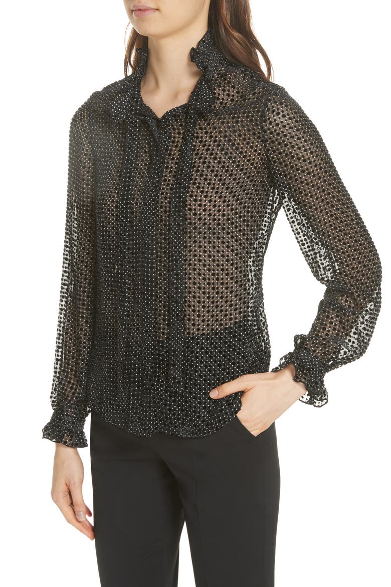 Emile Polka Dot Fil Coupé Top, Alternate, color, BLACK DOTTY