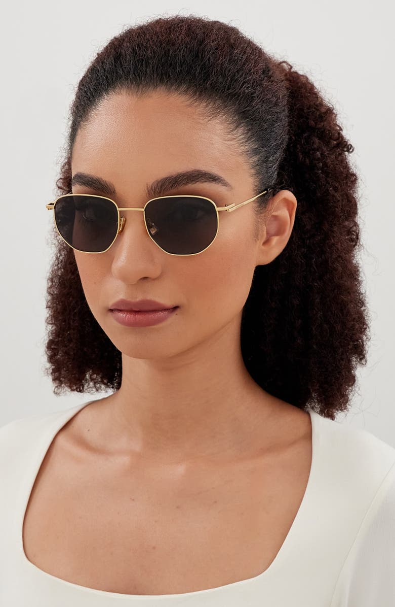 Bottega Veneta 52mm Pilot Sunglasses, Alternate, color, Gold/Grey