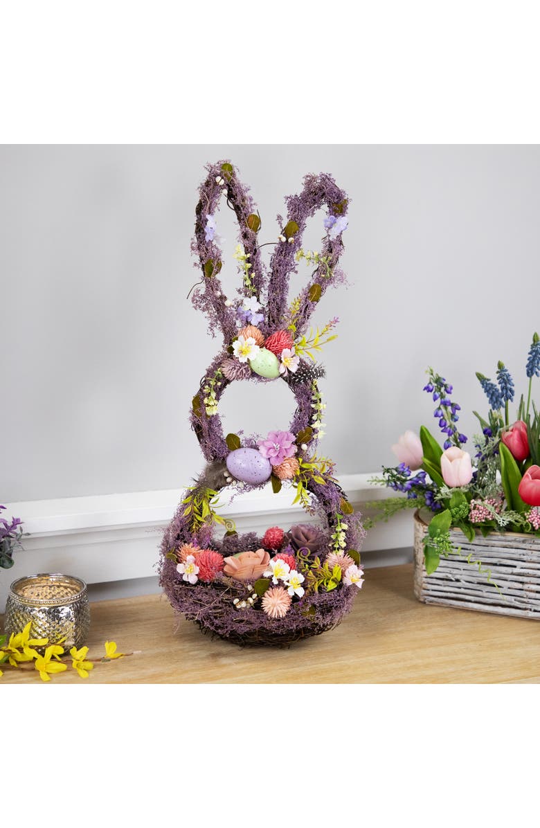 Northlight Floral Grapevine Bunny Shaped Easter Basket Decoration - 21", Alternate, color, Purple
