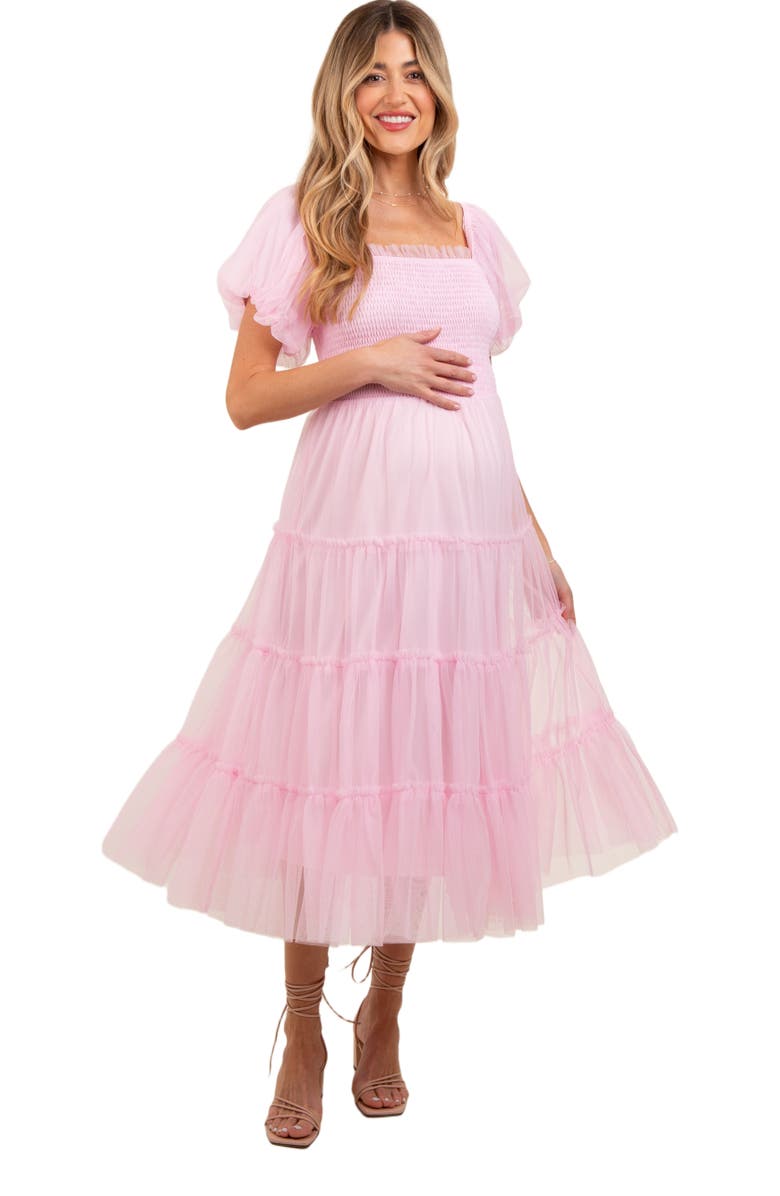 PinkBlush Smocked Tiered Tulle Midi Dress, Main, color, Light Pink