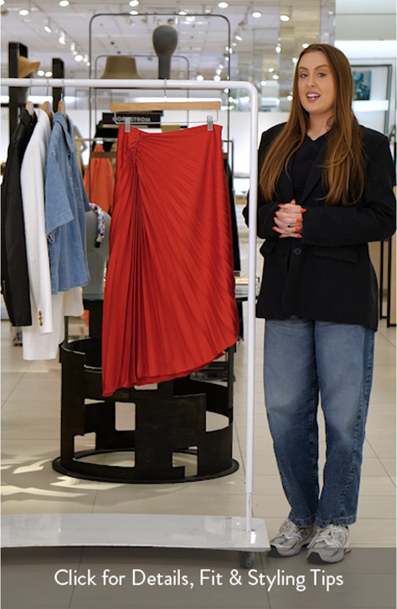 Asymmetric Hem Pleated Satin Skirt, sales video thumbnail