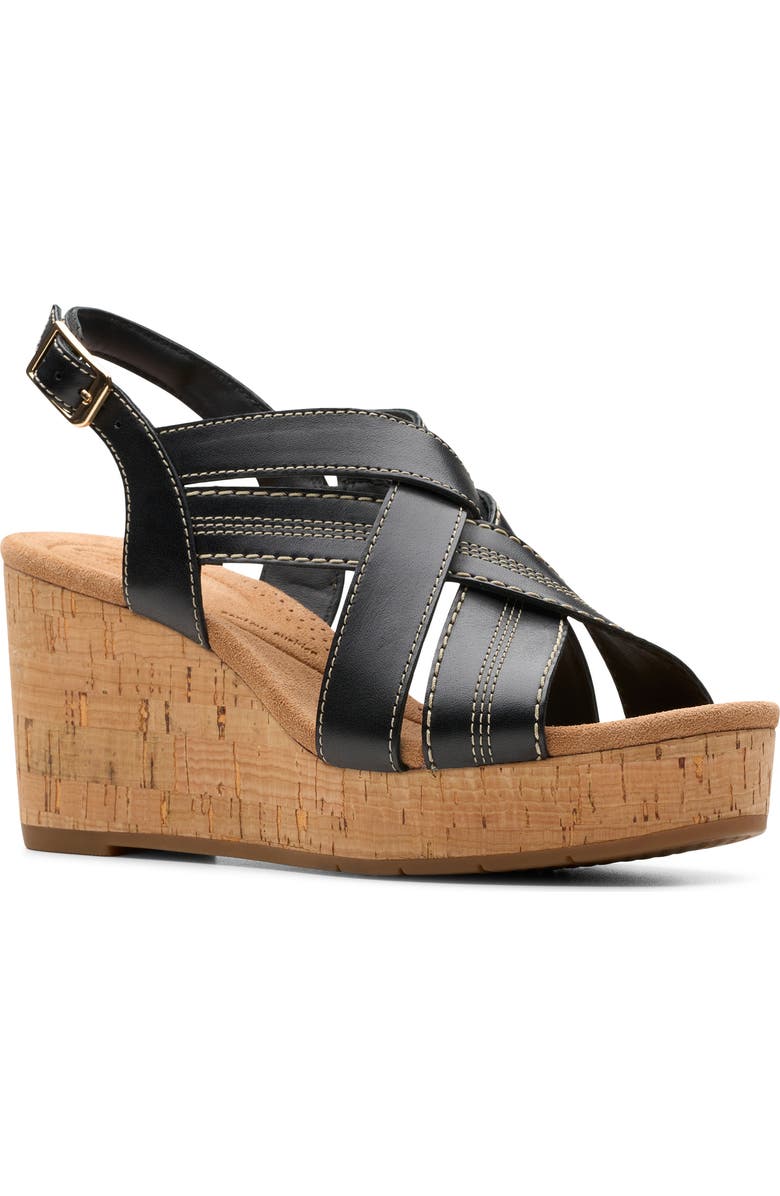 Clarks<sup>®</sup> Savina Slingback Wedge Sandal, Main, color, Black/ Black