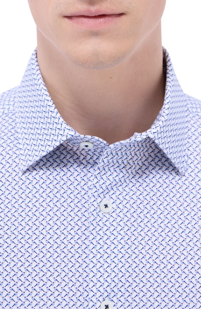 Bugatchi Miles OoohCotton<sup>®</sup> Bird Print Short Sleeve Button-Up Shirt, Alternate, color, Peacock