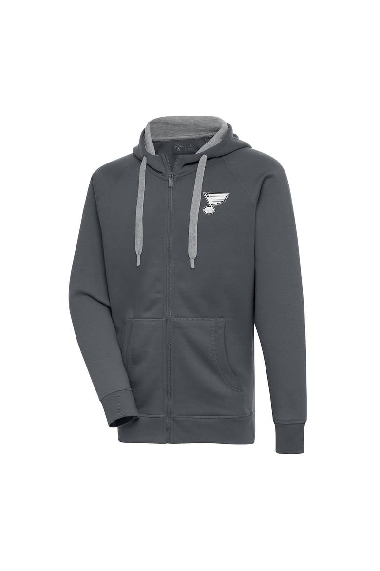 Men's Antigua  Charcoal St. Louis Blues Metallic Logo Victory Full-Zip Hoodie, Main, color, Charcoal