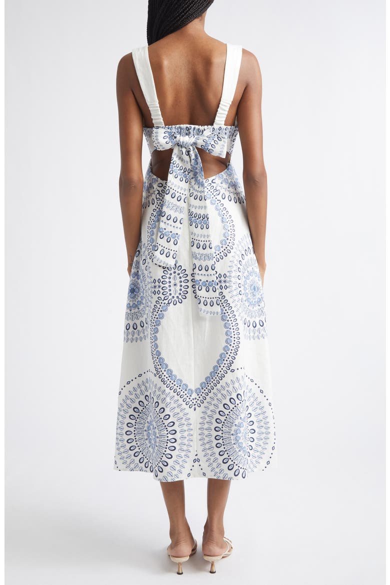 Addison Shell Print Linen Midi Dress, Alternate, color, IVORY/ BLUE