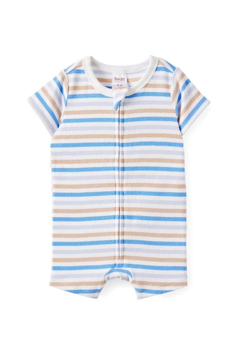 Growie Short Sleeve Zip All In One Romper, Main, color, Vanilla-Blue Bonnet Bowie