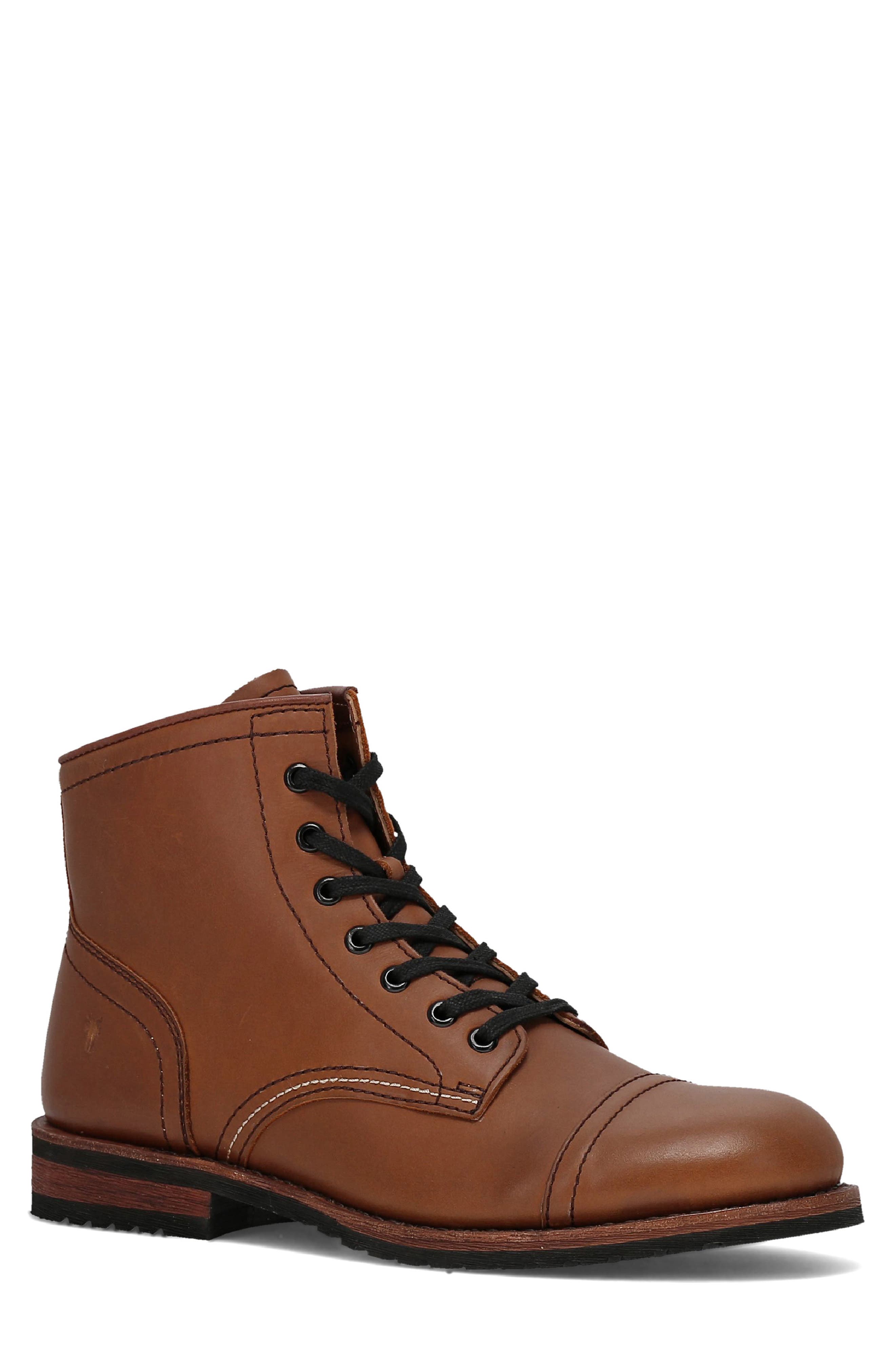 Frye Landon Lace-Up Cap Toe Boot, Main, color, Saddle
