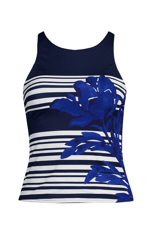 Lands' End Mastectomy Tugless High Neck Strappy Back Tankini Swimsuit Top In Blue
