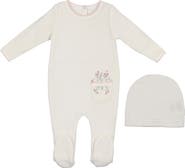 Manière Velour Pocket Cotton Blend Footie & Beanie Set