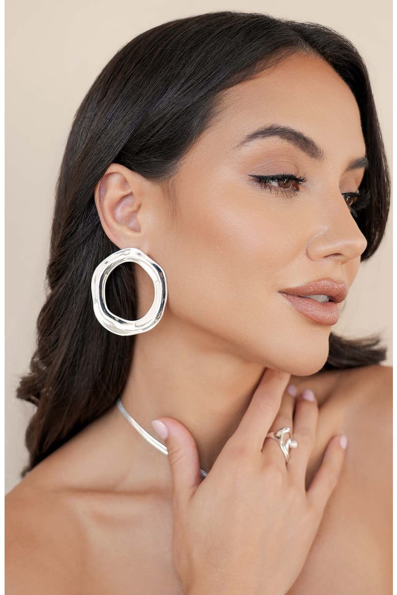 Open Circle Drop Earrings, Alternate, color, SILVER