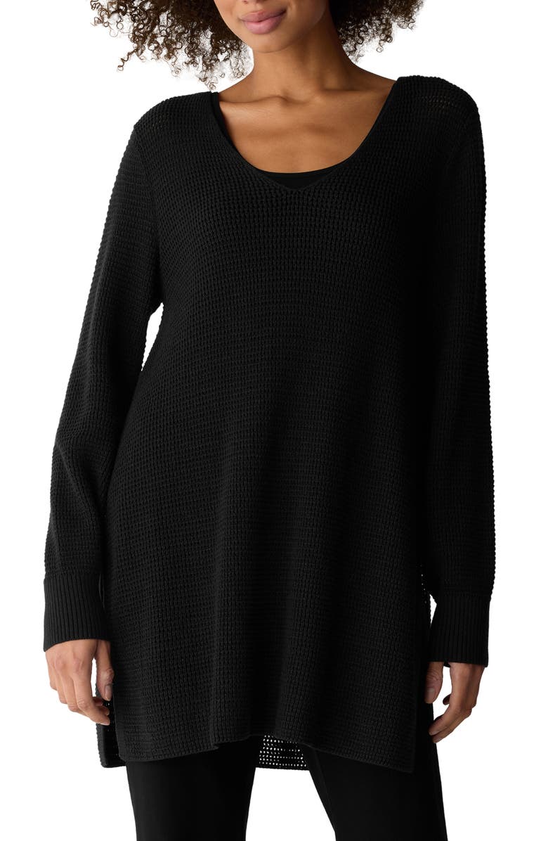 Eileen Fisher Organic Cotton Blend Scoop Neck Tunic Sweater, Main, color, Black