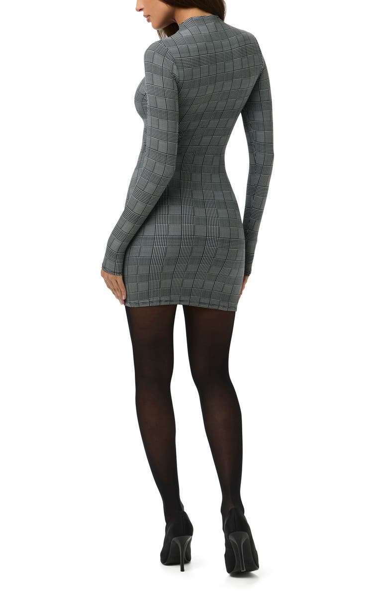 Naked Wardrobe Leopard Print Long Sleeve Body-Con Minidress, Alternate, color, Houndstooth Plaid