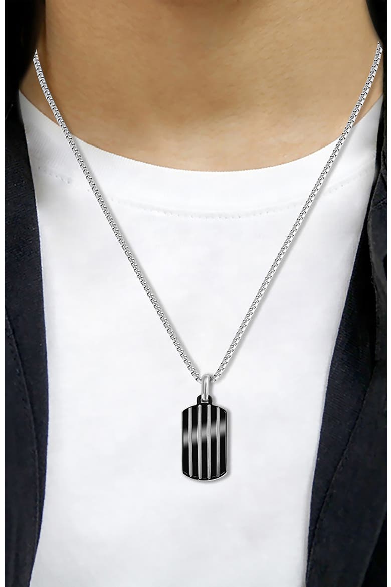 Men's Stripe Dog Tag Pendant Necklace, Alternate, color, BLACK
